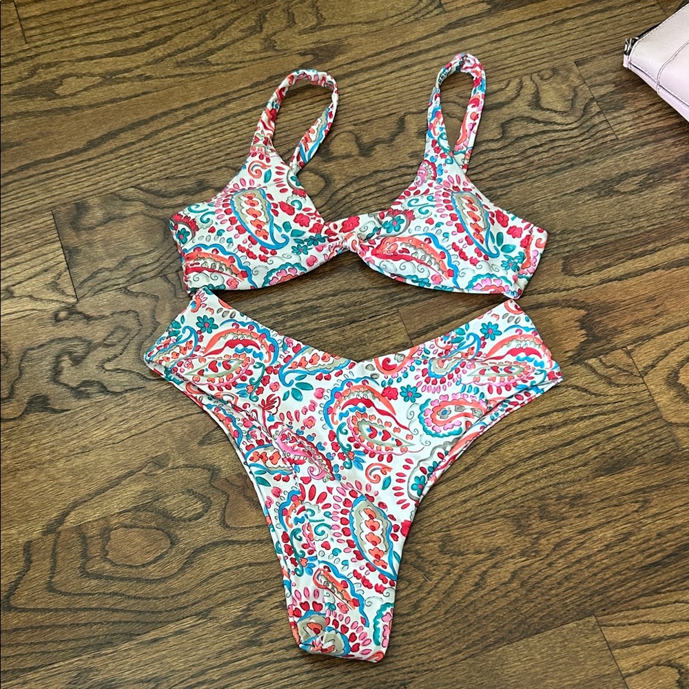 Pink & Teal Paisley Two-Piece Bikini Set